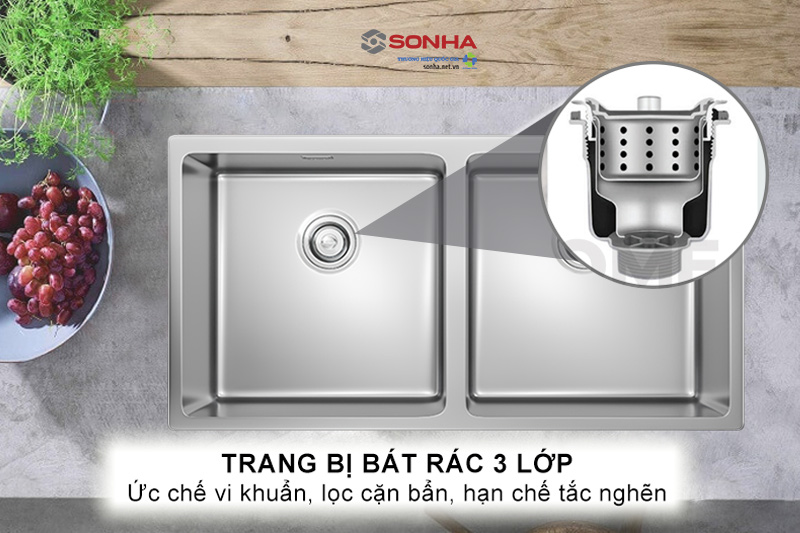 Bát rác 3 lớp lọc sạch cặn bẩn, thực phẩm và hạn chế tắc nghẽn