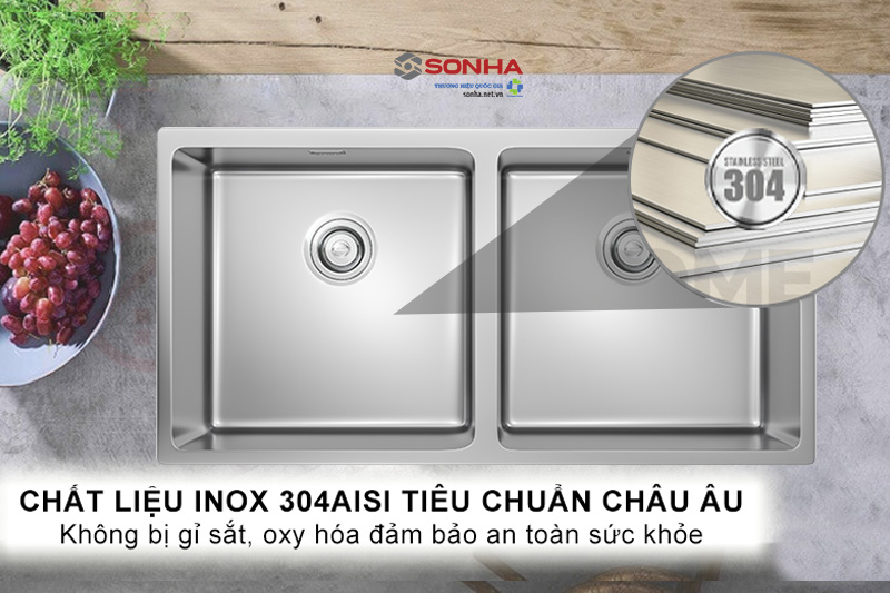 Chất liệu inox 304AISI tiêu chuẩn châu Âu an toàn cho sức khỏe