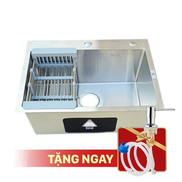 Chậu rửa bát inox cao cấp Handmade 1 hố Sơn Hà HMX1C6023 (600x450x230)