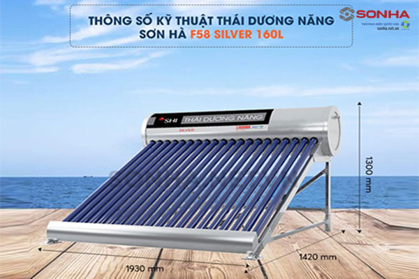 Kích thước thái dương năng 160l Sơn Hà Silver