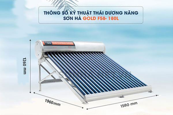 Kích thước thái dương năng 180 lít Sơn Hà Gold