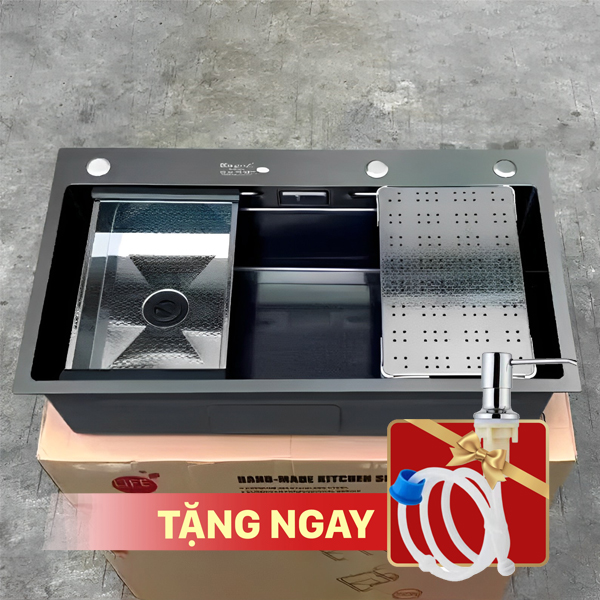 Chậu rửa bát chén inox nano KAGOL  KND8046 - 304 một hố inox 304 (kt:800x460x220)