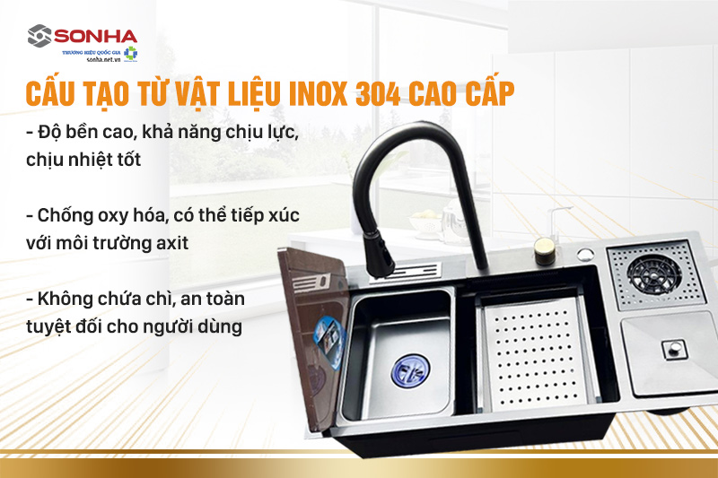 Cấu thành từ vật liệu inox 304 phủ nano cao cấp