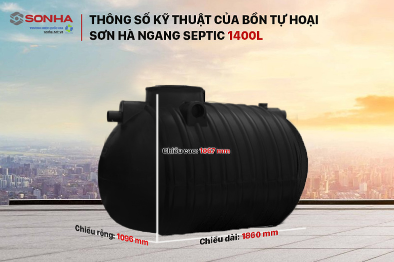 Kích thước bồn tự hoại Sơn Hà ngang Septic Filter 1400L