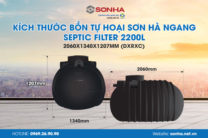 Thông số kỹ thuật bồn tự hoại Sơn Hà ngang Septic 2200L