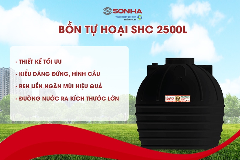 Bể phốt Sơn Hà SHC đứng 2500 lít có thiết kế tối ưu