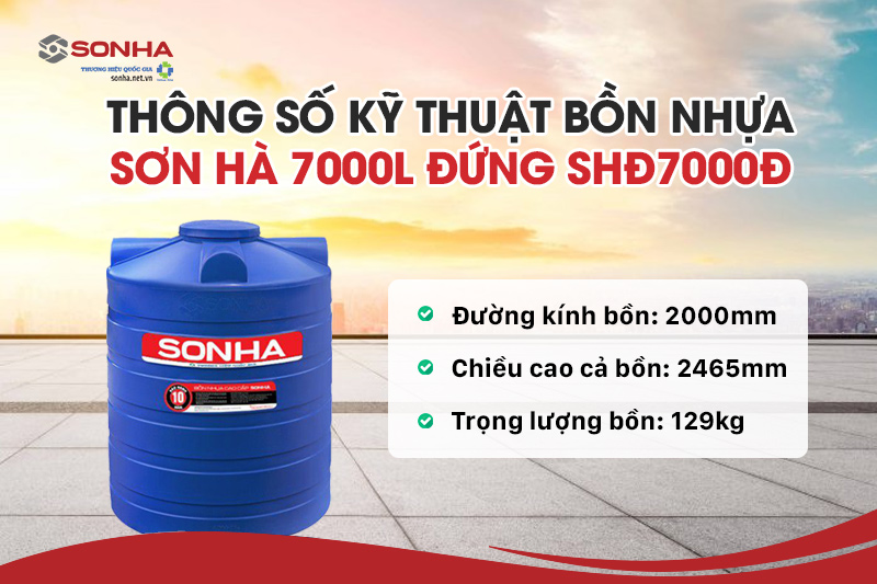 Kích thước bồn nước nhựa Sơn Hà 7000L đứng