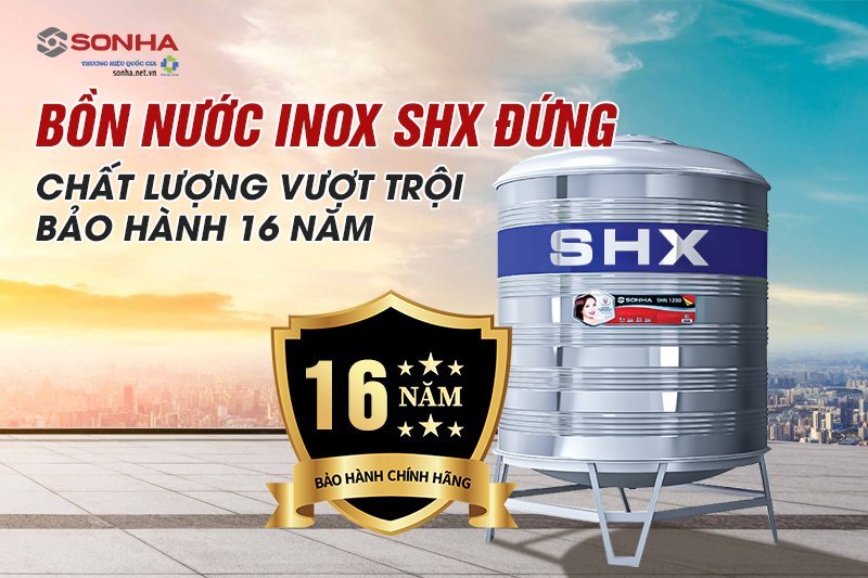 Bồn nước inox Sơn Hà Xanh SHX 500L mẫu đứng