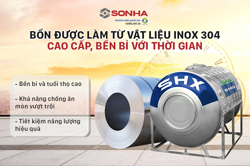 Bồn nước inox SHX ngang 500L được làm từ inox 304 cao cấp