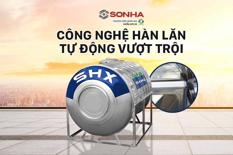 Bồn nước inox SHX ngang 500L ứng dụng công nghệ sản xuất hiện đại