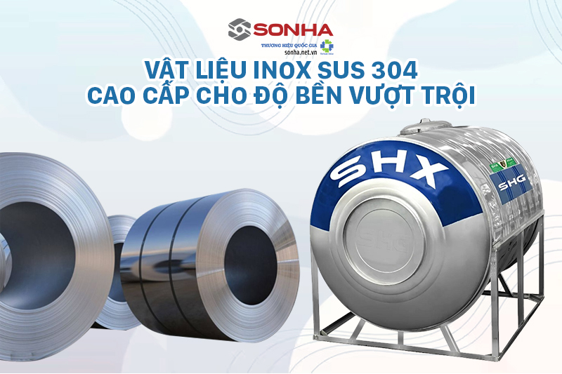 Bồn nước Inox Sơn Hà Xanh SHX 5000L Ngang  SHX.N5000F1380