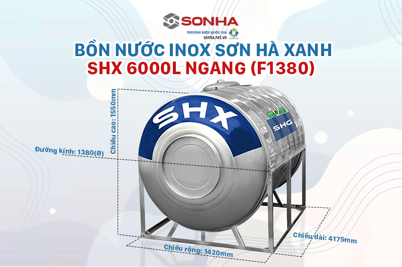 Kích thước bồn nước inox SHX 6000L ngang F1380