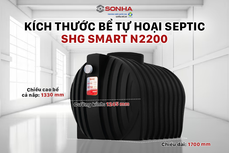 Kích thước bể phốt nhựa Sơn Hà Xanh SHG SMART 2200L