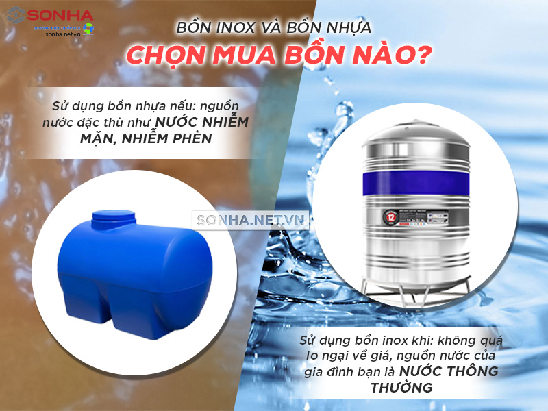 Nên dùng bồn nước nhựa hay inox?