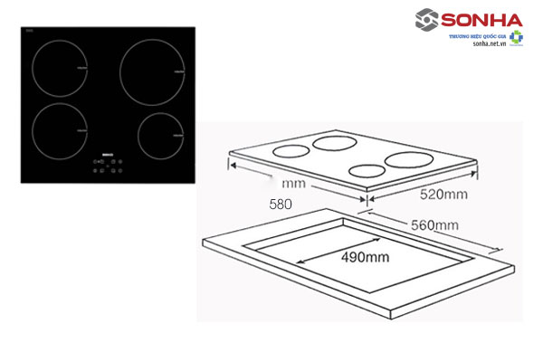 Kích thước khoét đá bếp âm 4 vùng nấu