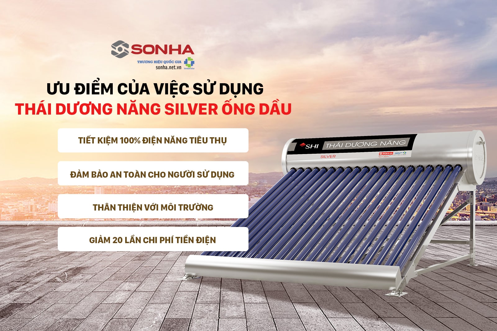 Thái dương năng Sơn Hà Silver F58 240L ống dầu an toàn cho người sử dụng