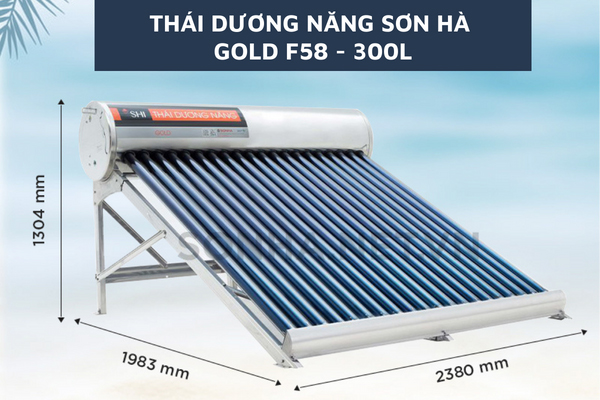 Thông số kích thước bình thái dương năng gold F58 - 300 L ống chân không