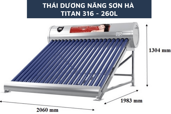 Thông số kích thước thái dương năng Titian 316 ống chân không 260L