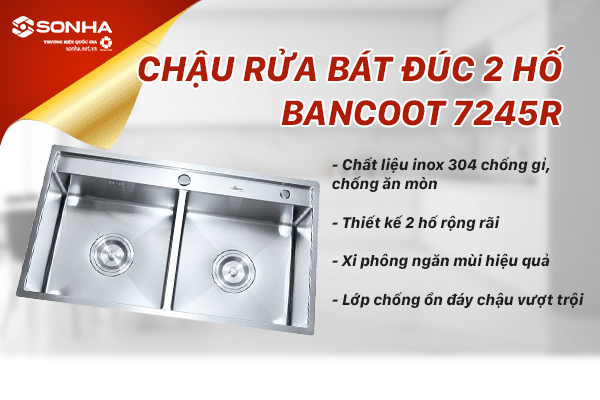 Chậu rửa bát đúc 2 hố 7245R thuộc thương hiệu Bancoot