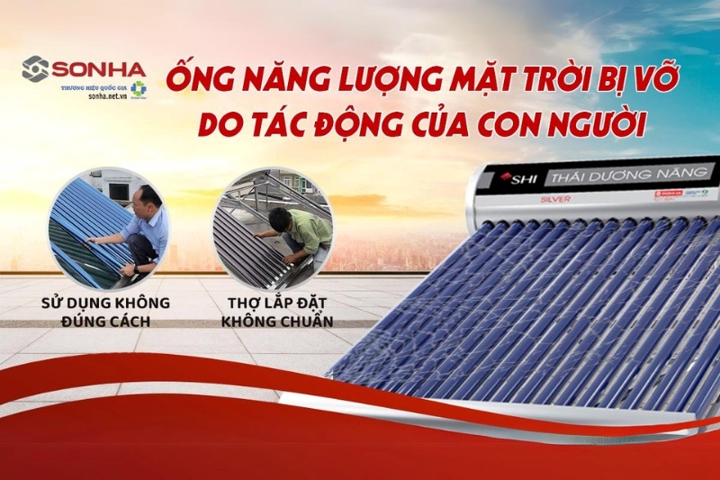 Ống năng lượng mặt trời bị vỡ do tác động của con người