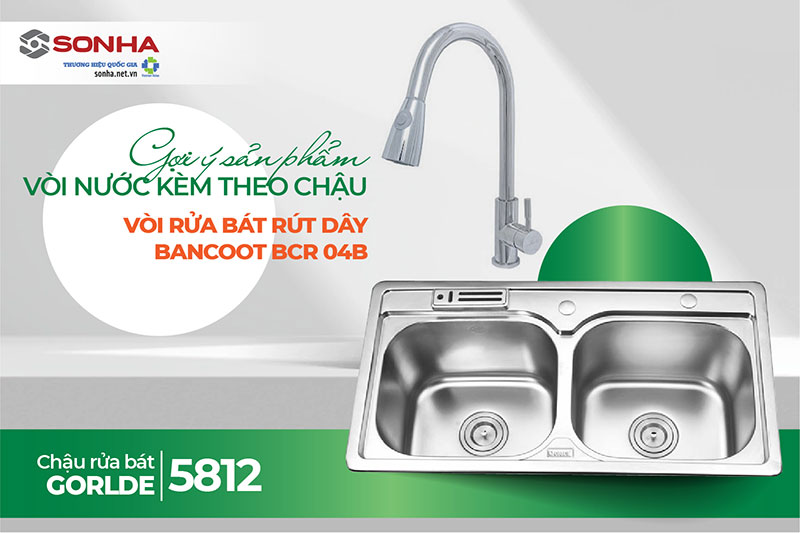 Chậu rửa Gorlde 5812 và vòi Bancoot BCR 04B