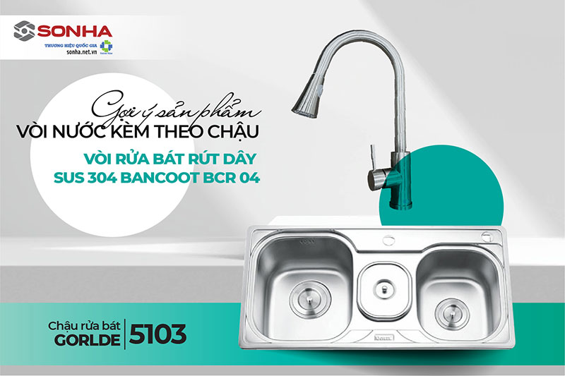 Bồn rửa chén inox Gorlde 5103 và vòi Bancoot BCR 04