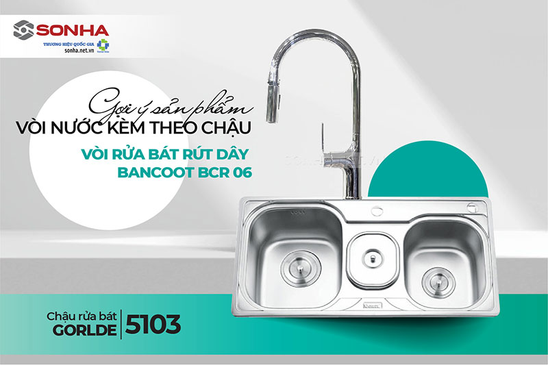 Bồn rửa chén inox Gorlde 5103 và vòi Bancoot BCR 06