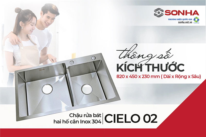 Chậu rửa bát 2 hố cân Cielo 02