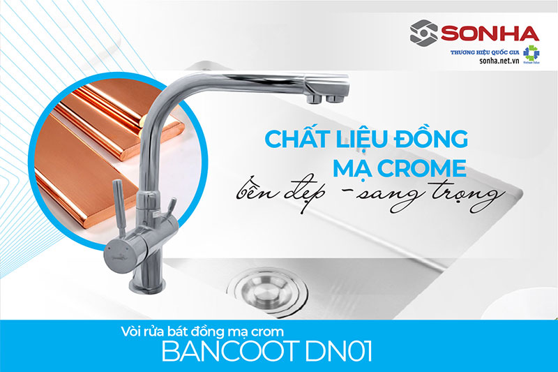 Vòi chậu rửa bát Bancoot DN01 làm từ đồng mạ crom cao cấp