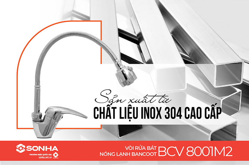 Vòi rửa chén Bancoot BCV 8001M2 làm từ inox 304