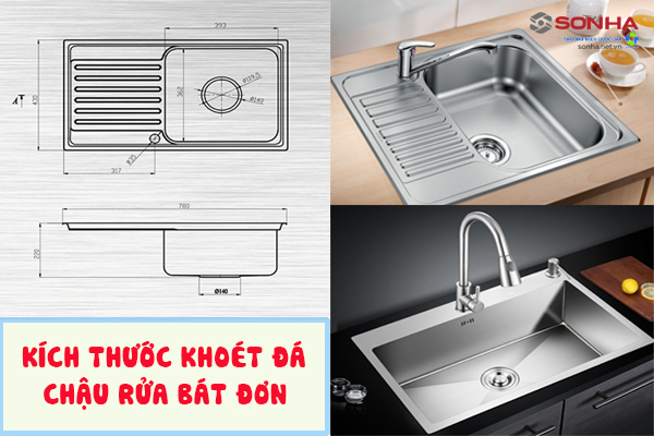 Kích thước khoét đá chậu rửa bát đơn