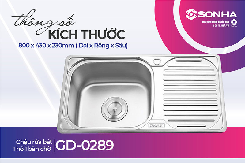 Kích thước chậu rửa chén 1 hộc 1 cánh phù hợp gia đình nhỏ