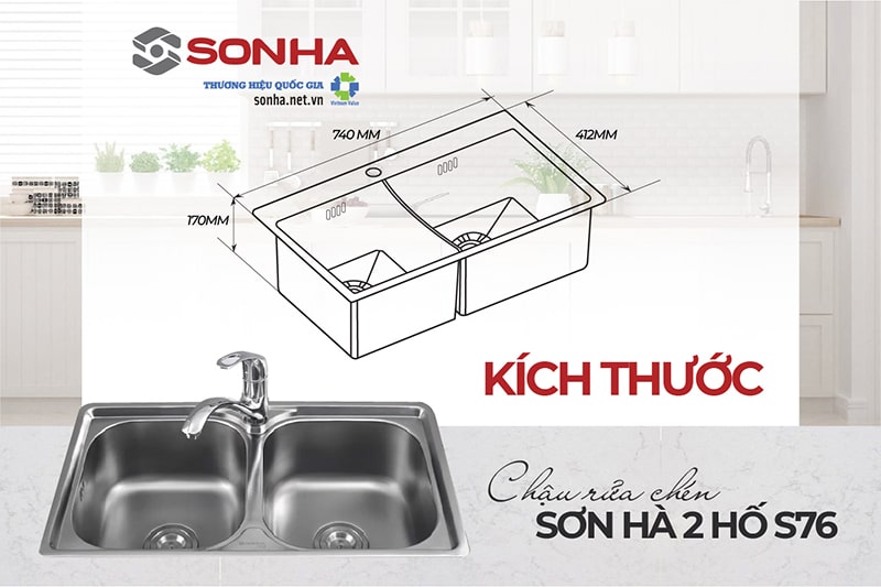 Kích thước chậu rửa bát Sơn Hà S76