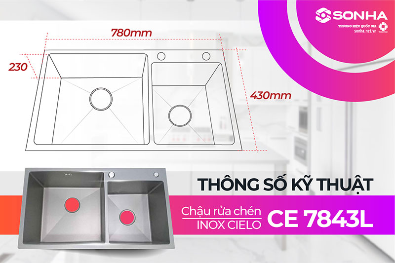 Thông số kỹ thuật chậu Cielo CE 7843L