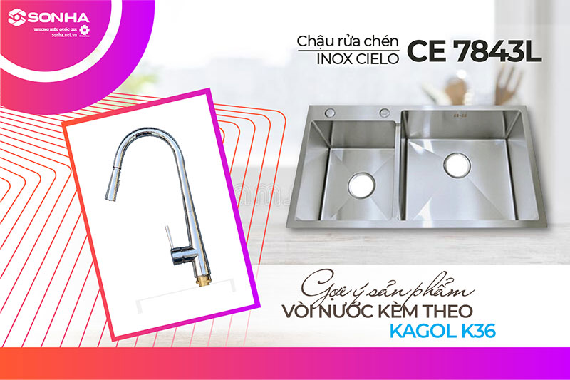 Combo chậu Cielo 7843L với Kagol K36