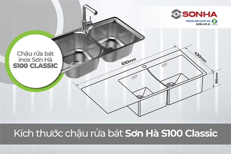 Kích thước chậu rửa bát Sơn Hà S100