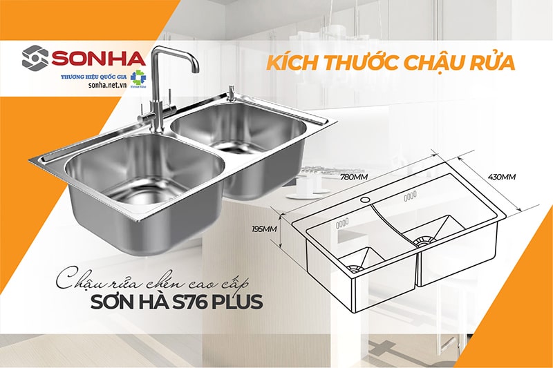 Kích thước chậu rửa Sơn Hà S76 Plus