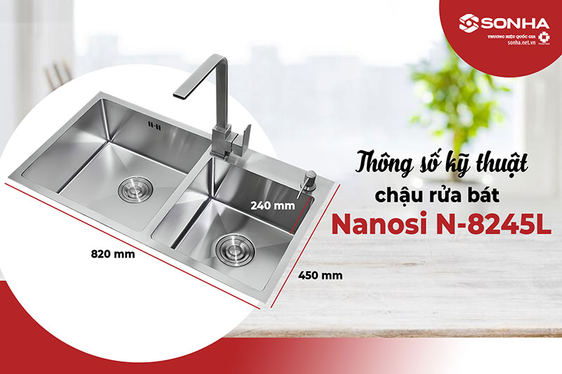 Thông số kích thước bồn rửa chén Nanosi N-8245L