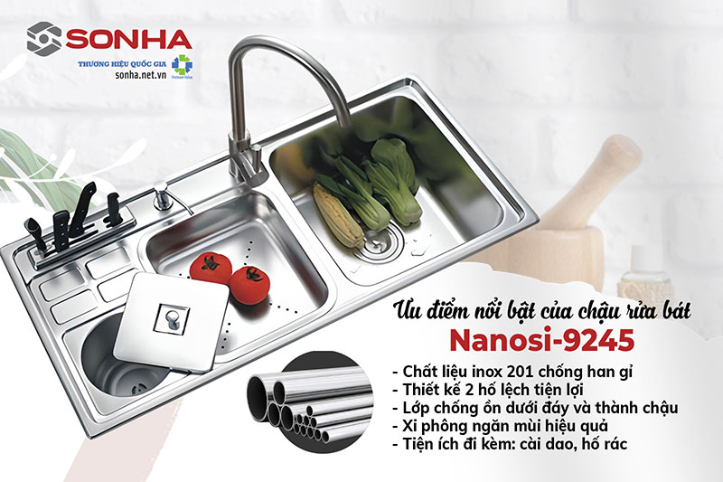 Ưu điểm chậu rửa 2 hố Nanosi N-9245