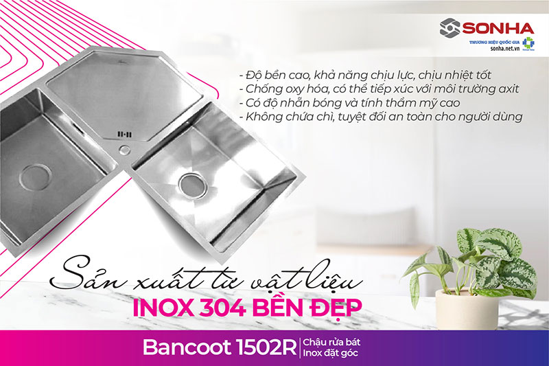 Chậu rửa Bancoot 1502R làm từ inox 304