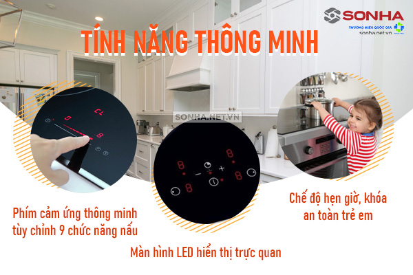 Tính năng thông minh tích hợp trong bếp điện từ đôi Sơn Hà SHK-8125