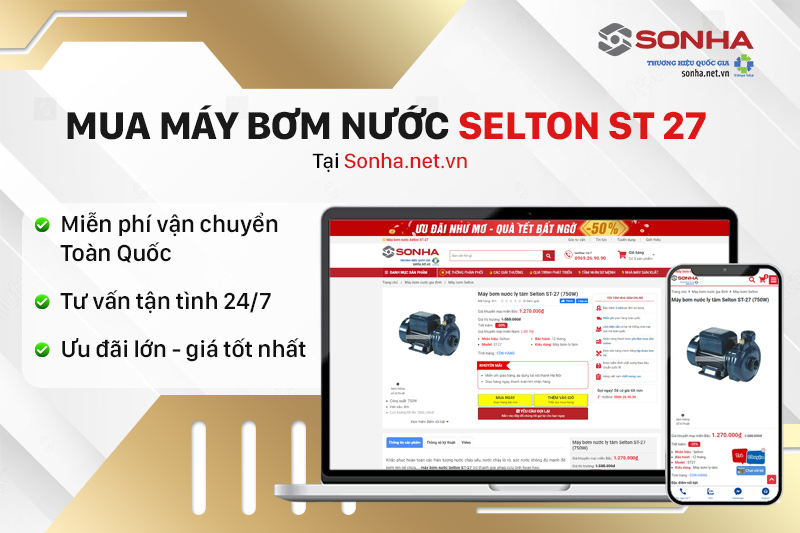 Mua máy bơm nước 750W Selton ST-27 tại boninox.com.vn