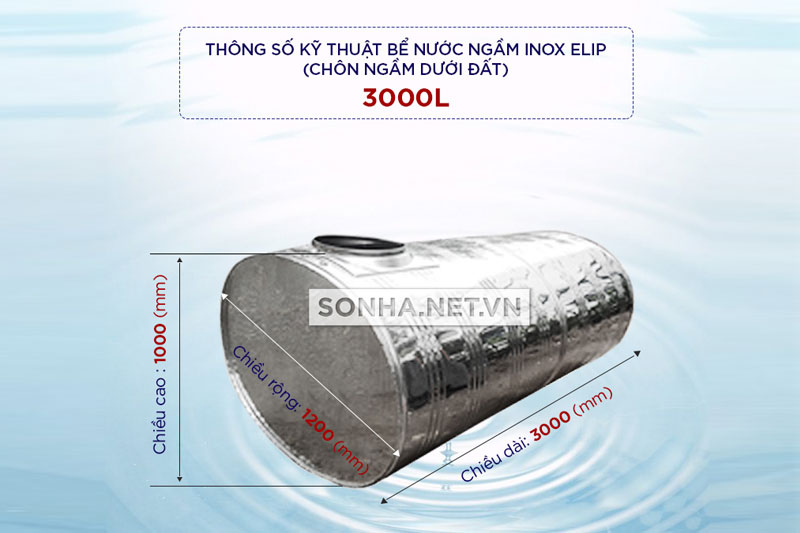 Thông số kỹ thuật bể ngầm inox 2000L