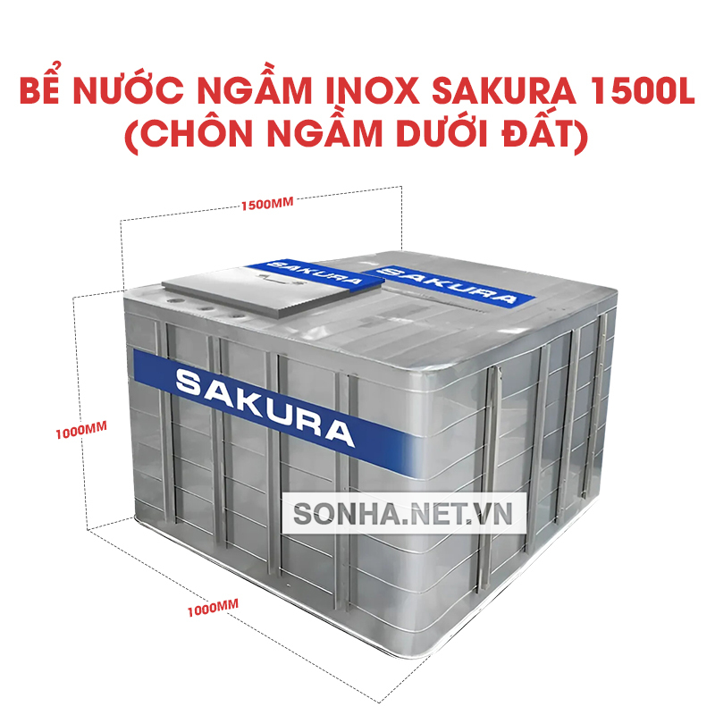 Bồn Nước Ngầm Inox Sakura 1500L (Chôn Ngầm Dưới Đất)