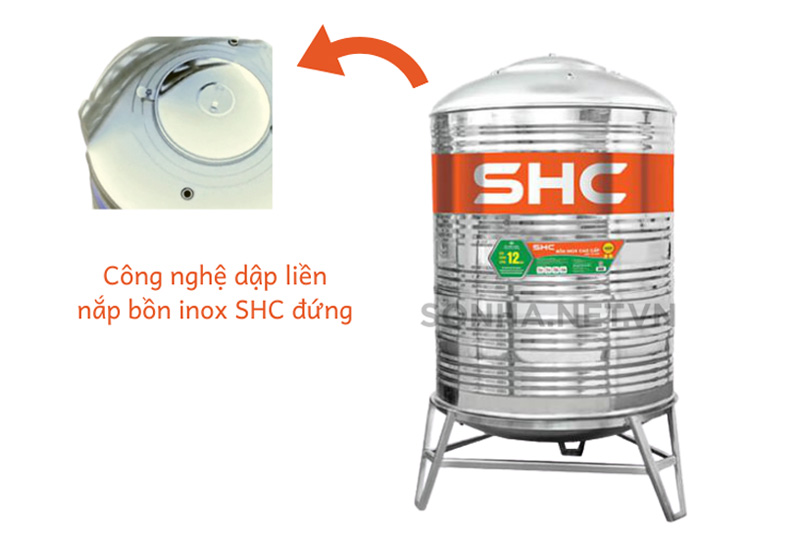 Công nghệ dập liền nắp bồn của bồn nước inox SHC đứng