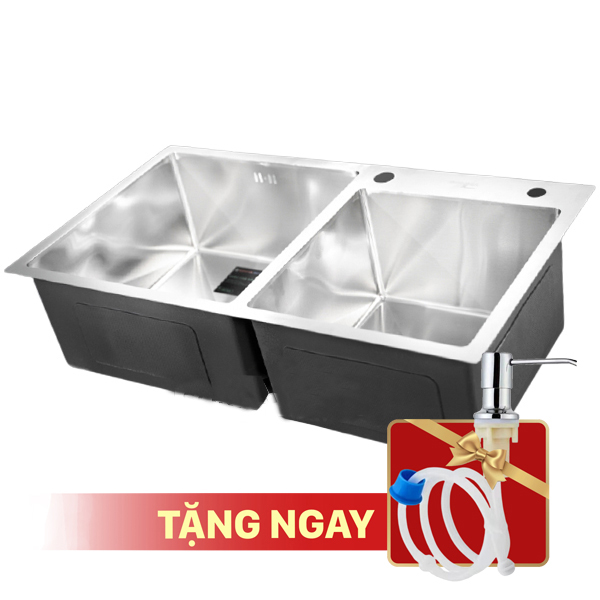 Chậu Rửa Bát Inox Sơn Hà Handmade 2 Hố Lệch HM.X.2L.82.2.2 (820x450x215mm)