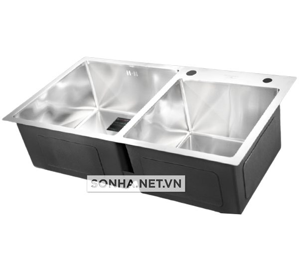 Chậu Rửa Bát Inox Sơn Hà Handmade 2 Hố Lệch HM.X.2L.82.2.2 (820x450x215mm)
