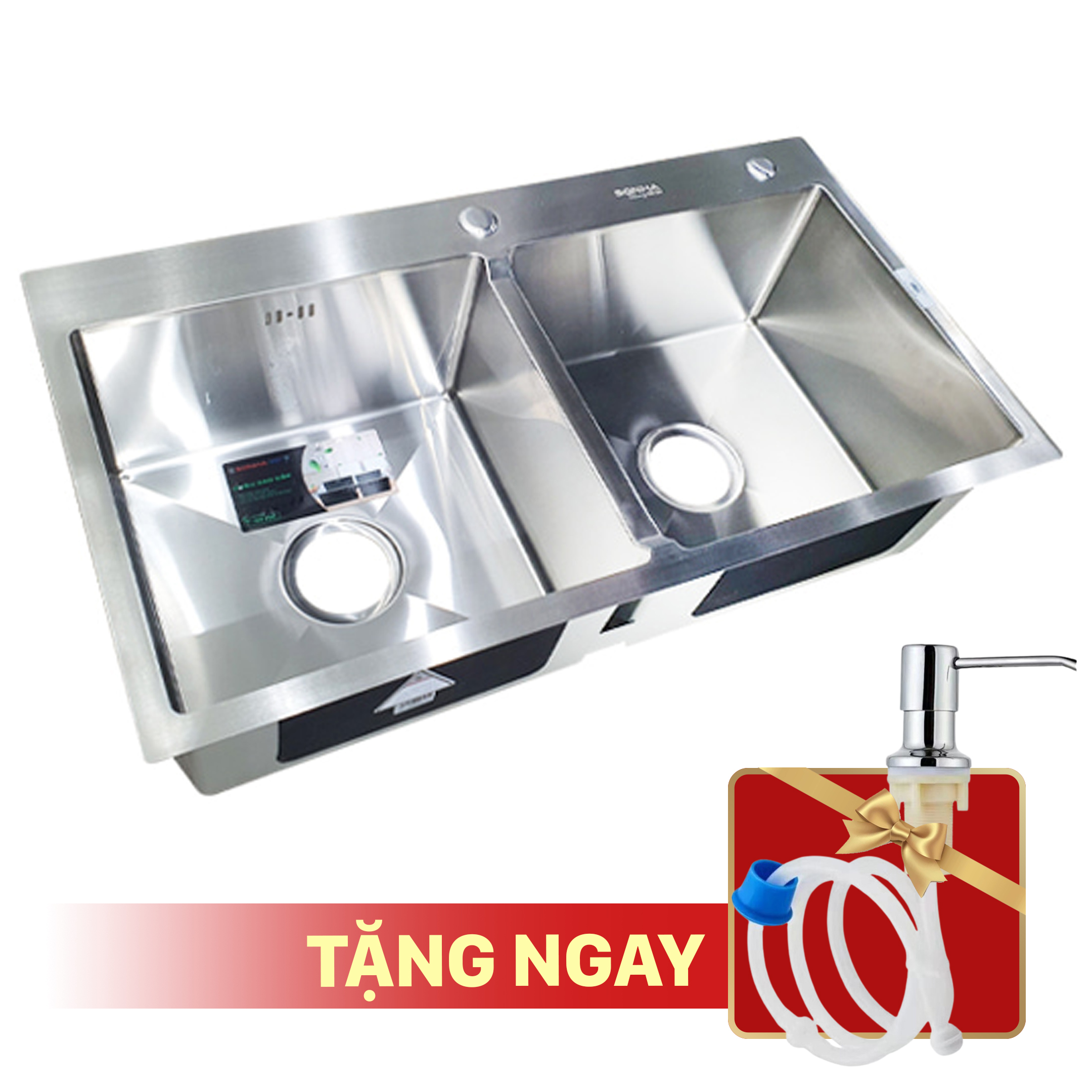 Chậu Rửa Bát Inox Sơn Hà Handmade 2 Hố Cân HM.X.2C.82.2.3 (820 x 450 x 215 mm)