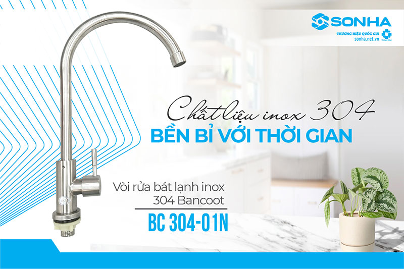 Vòi rửa chén Bancoot BC 304-01N làm từ inox 304 cao cấp