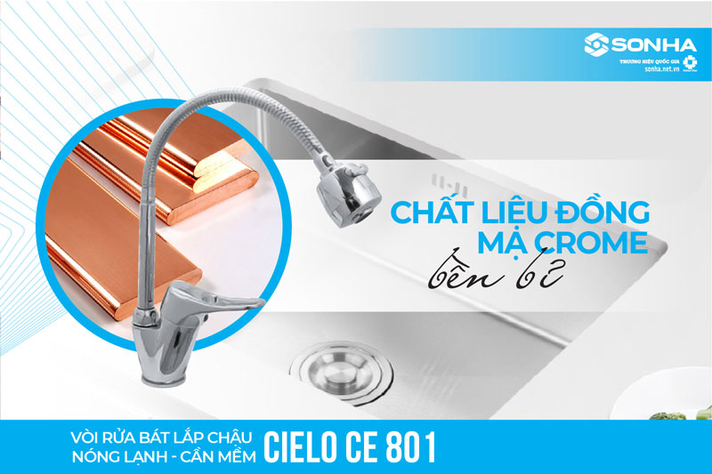 Vòi rửa chén Cielo CE 801 làm từ đồng mạ crom